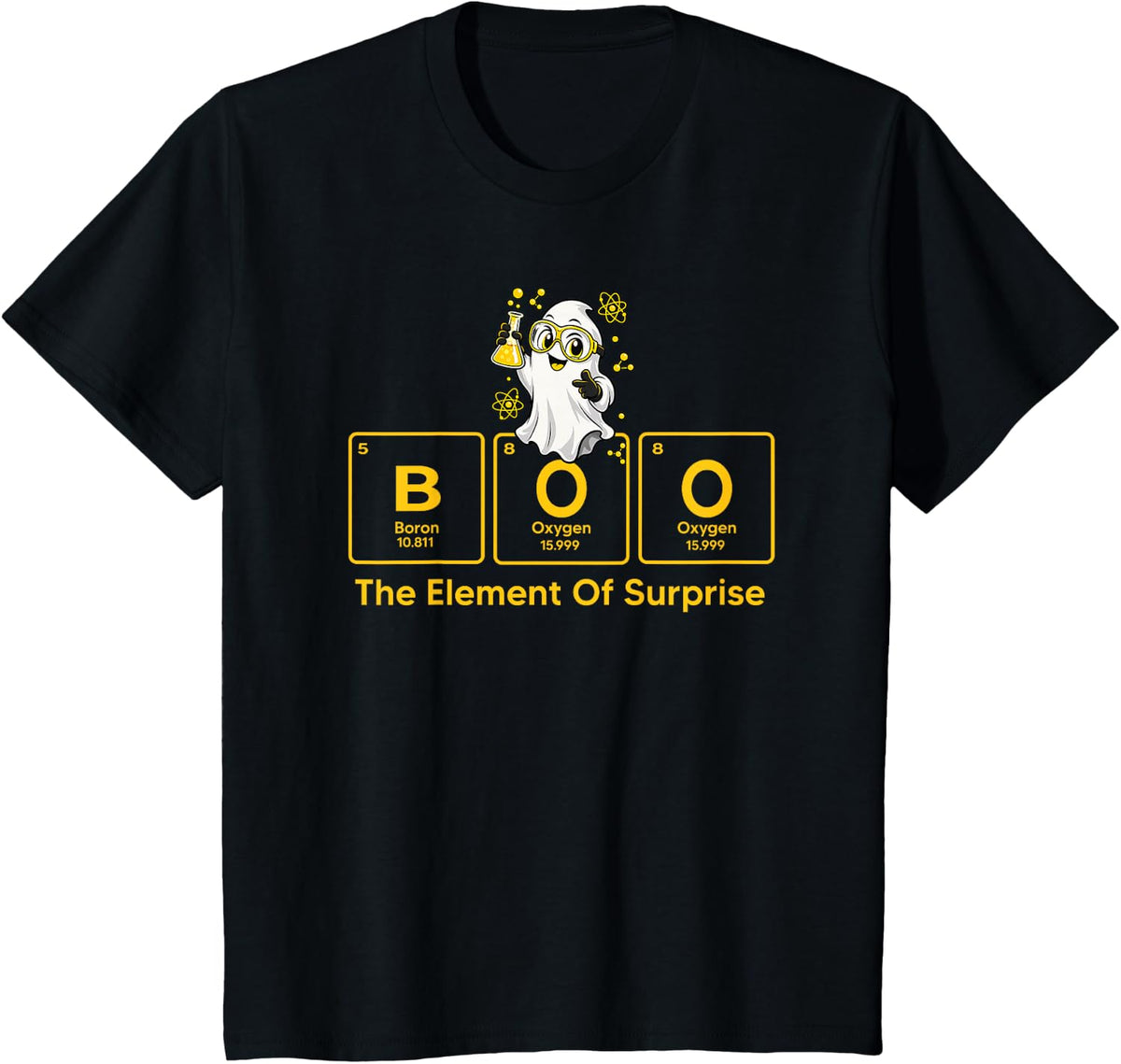 Element of Surprise Chemistry Halloween Ghost Science Humor T-Shirt - Black