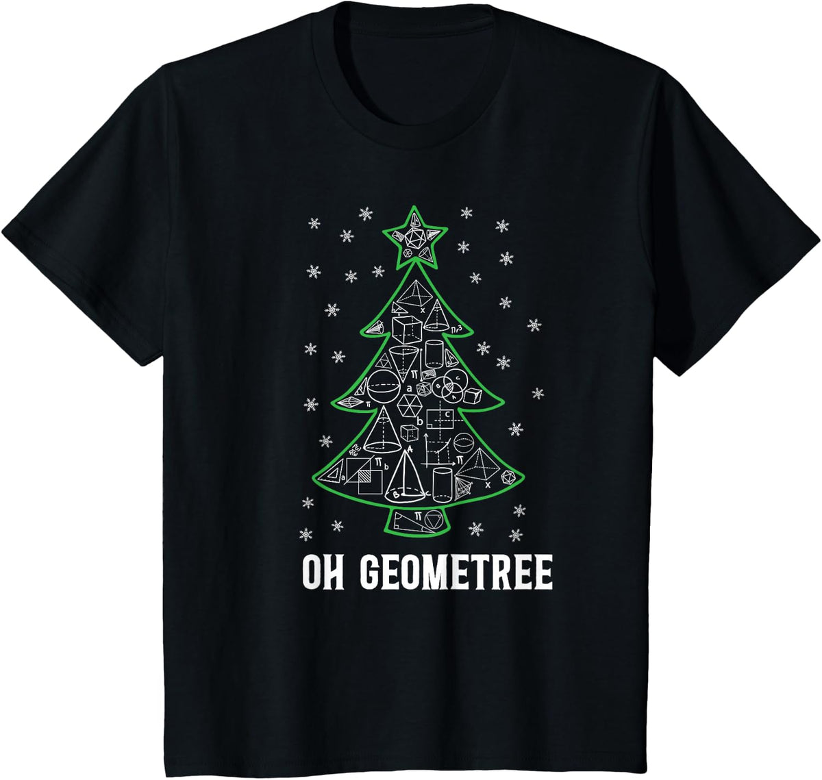 Math Nerd Student Christmas Tree Oh Geometree Geometry T-Shirt - Black