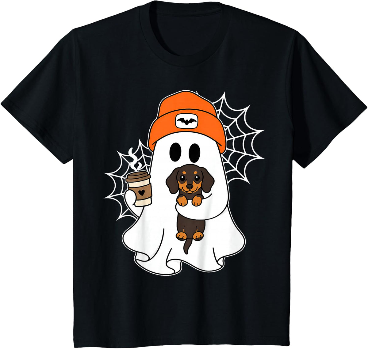 Ghost Dachshund Dog Lovers Coffee Halloween Spooky Season T-Shirt - Black