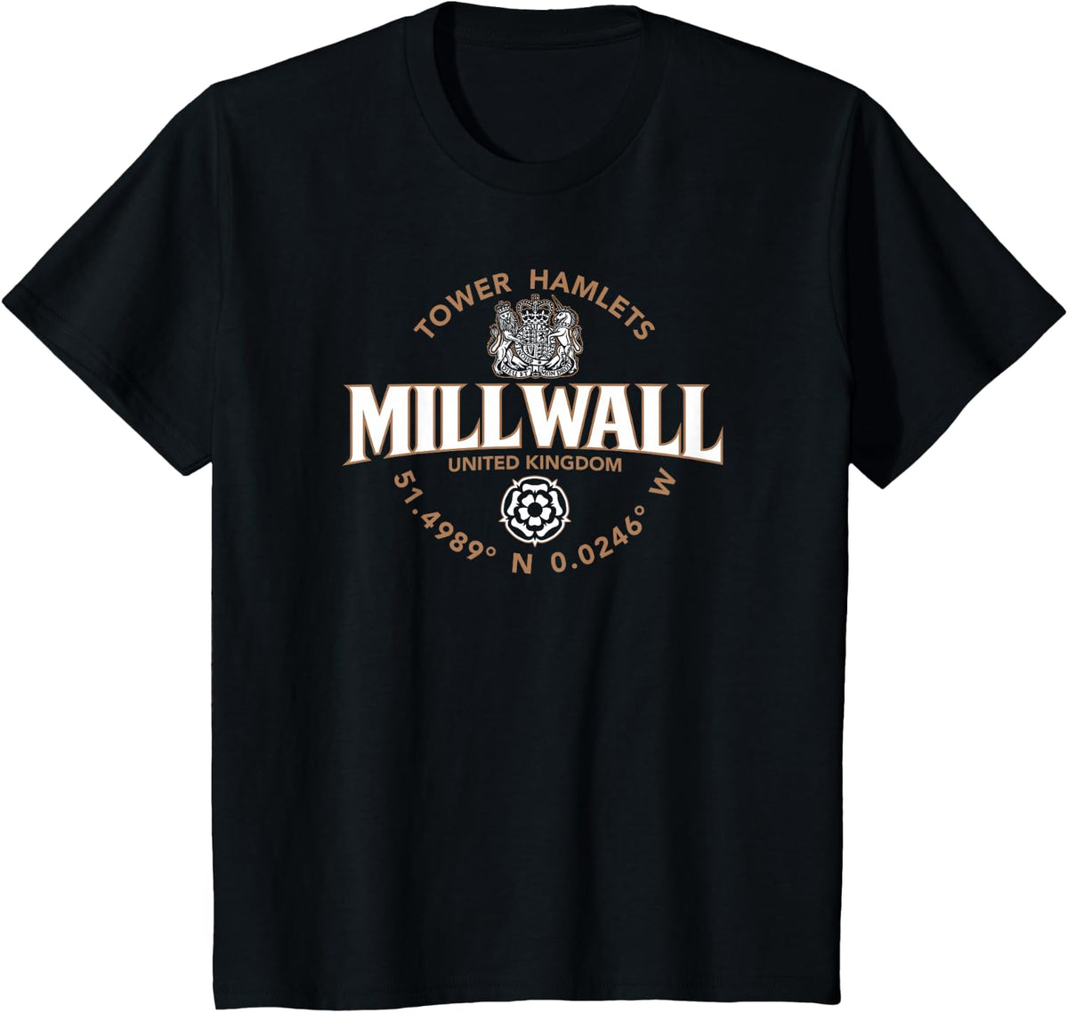 Millwall Tower Hamlets England Coordinates Label 2C T-Shirt - Black