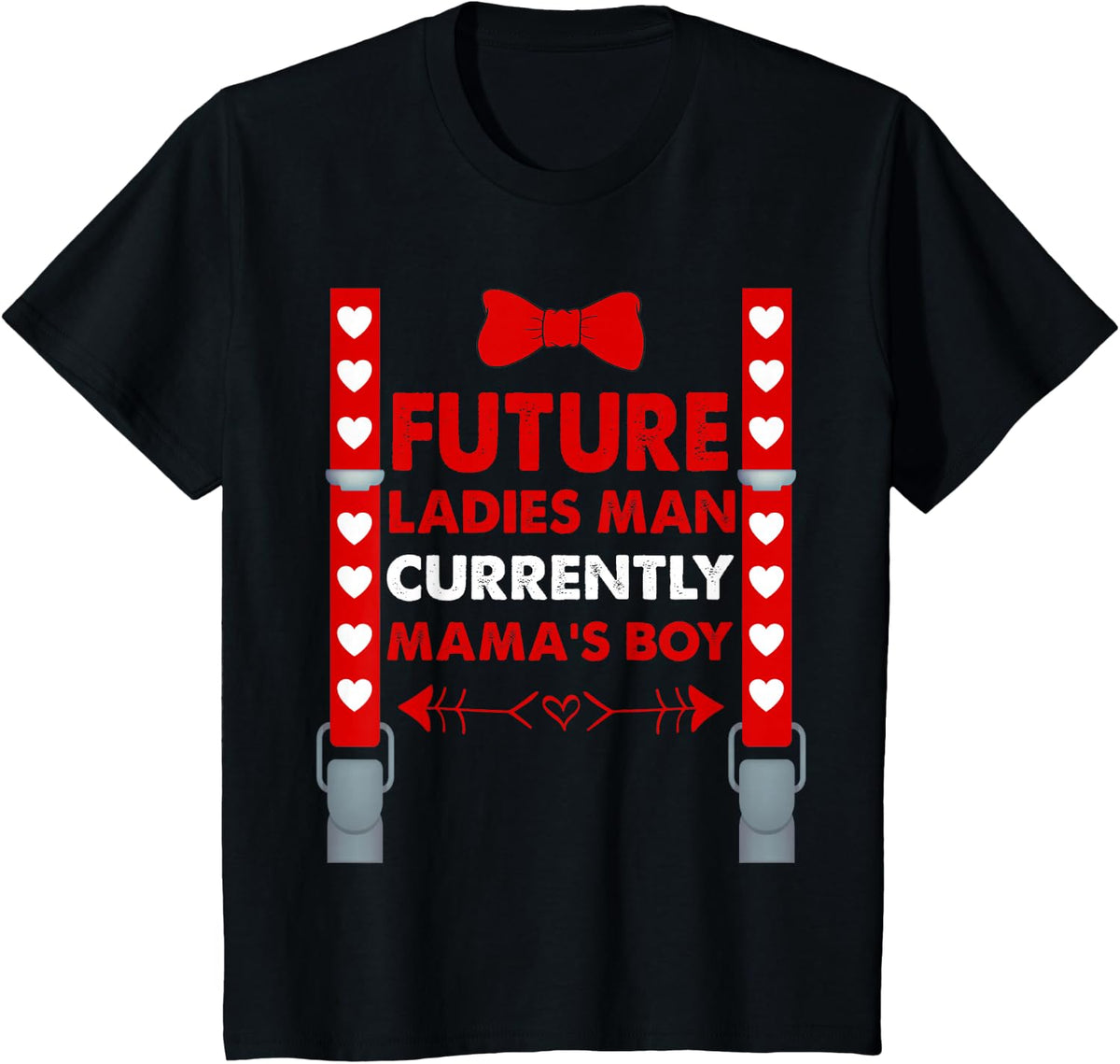 Hearts Bow Tie & Suspenders Valentines Day Boys Toddler Kids T-Shirt - Black
