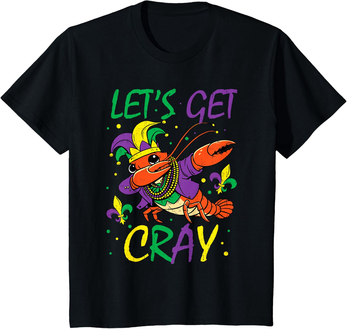 Cray Mardi Gras Carnival Crayfish Jester Beads Men Women Kid T-Shirt - Black