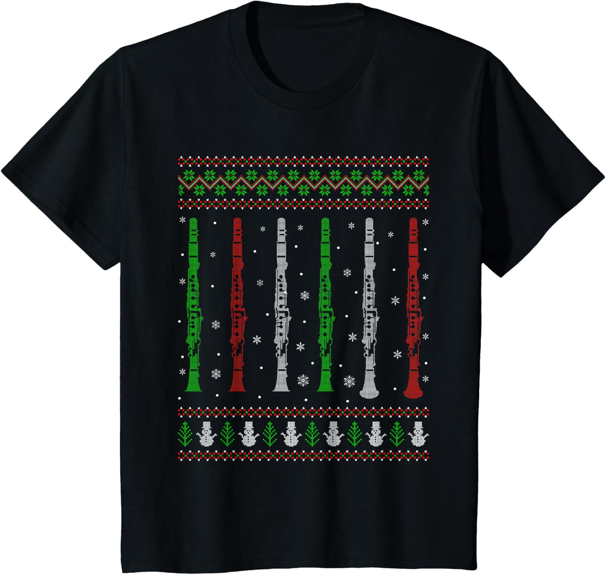 Clarinet Ugly Christmas Sweaters Marching Band Clarinet Xmas T-Shirt - Black