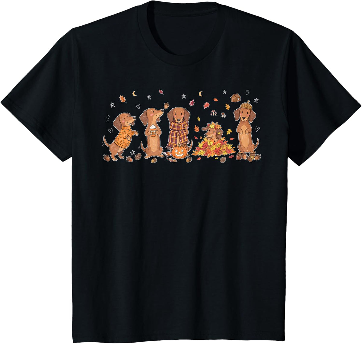 Funny Dachshund Fall Cute Autumn Weiner Dog Pumpkin Spice T-Shirt - Black