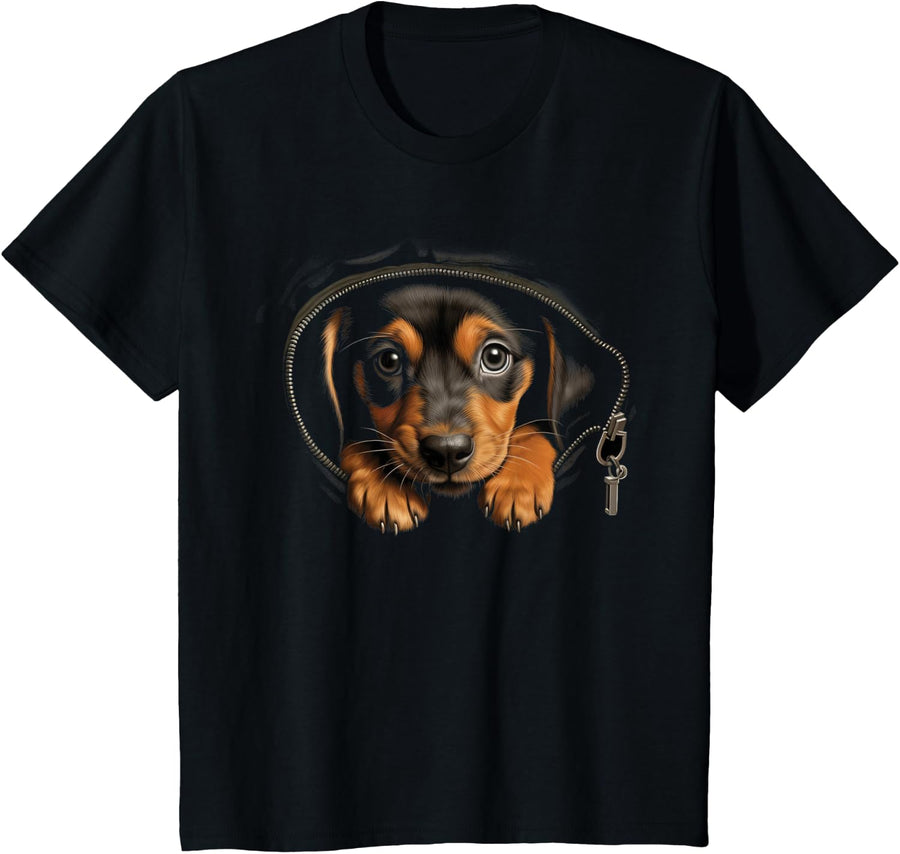 Puppy Mom Dad Weiner Dog Lover Novelty Graphic Apparel T-Shirt - Black