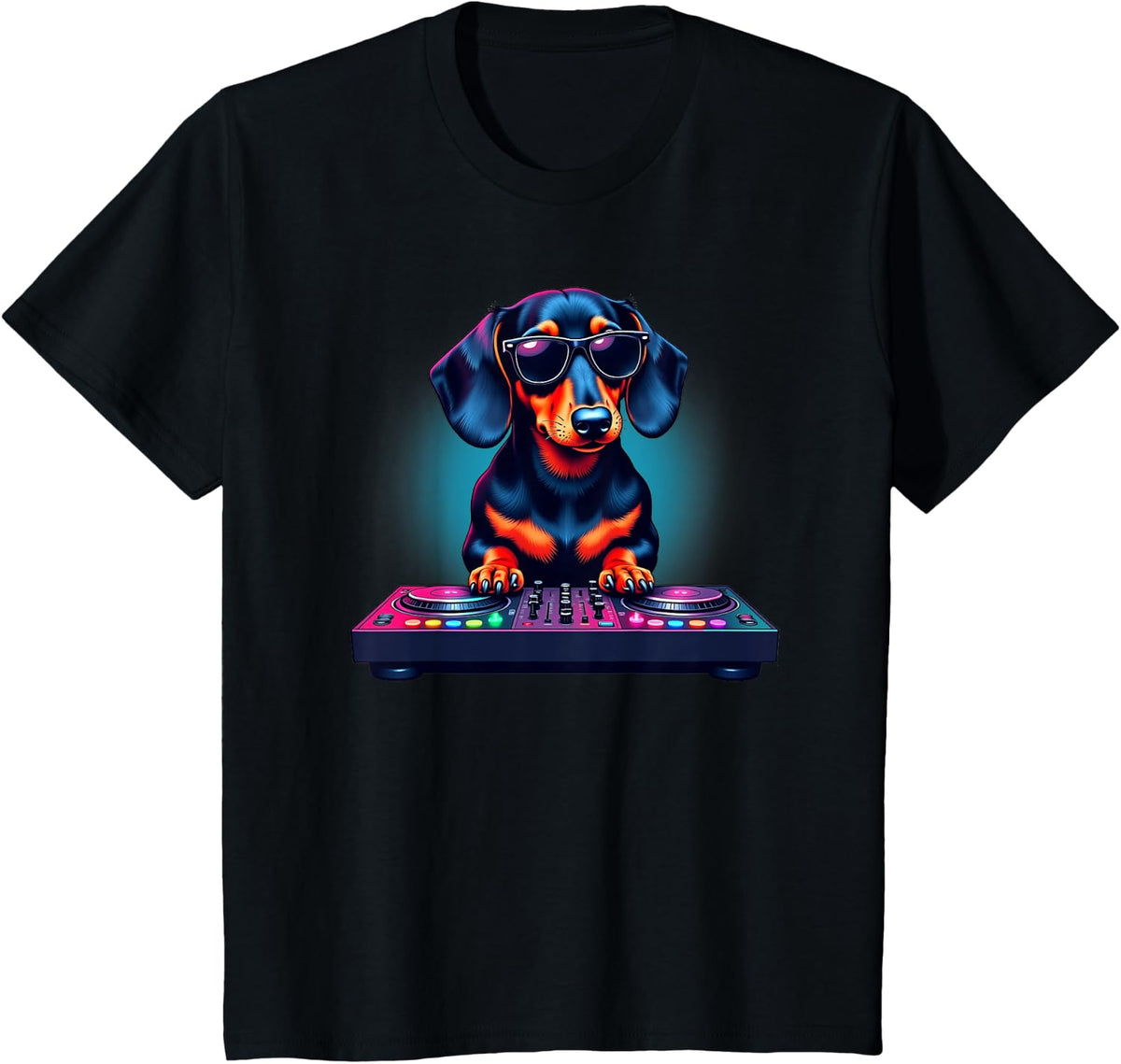 DJ Dachshund DJ with Headphones Mixing Console Dog Owners T-Shirt - Black