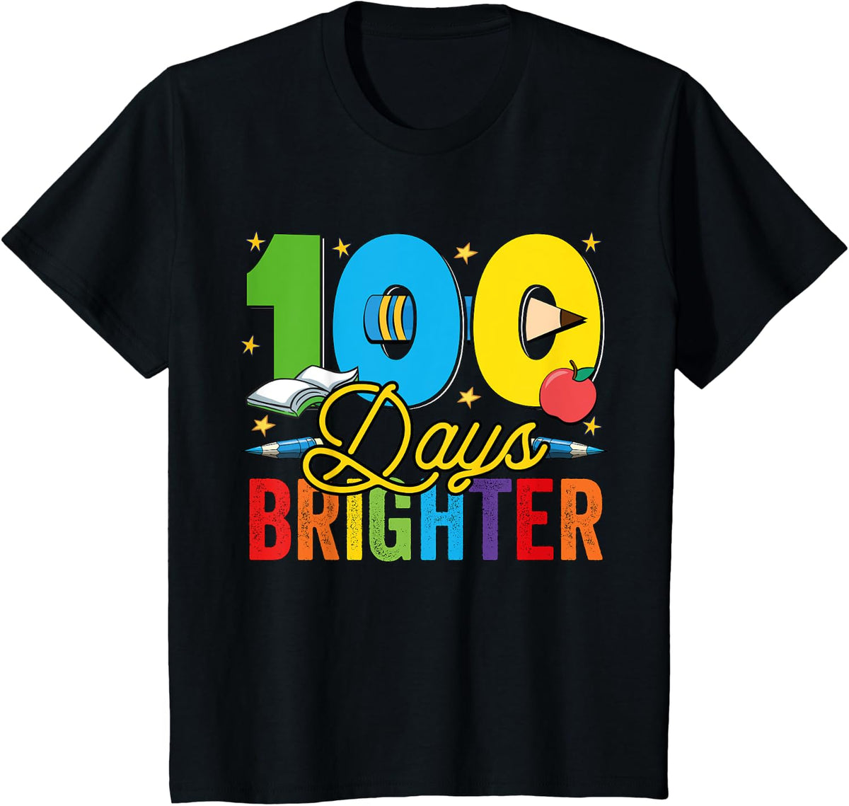 100 Days Brighter For Teachers And Kids Students T-Shirt Tee - Black