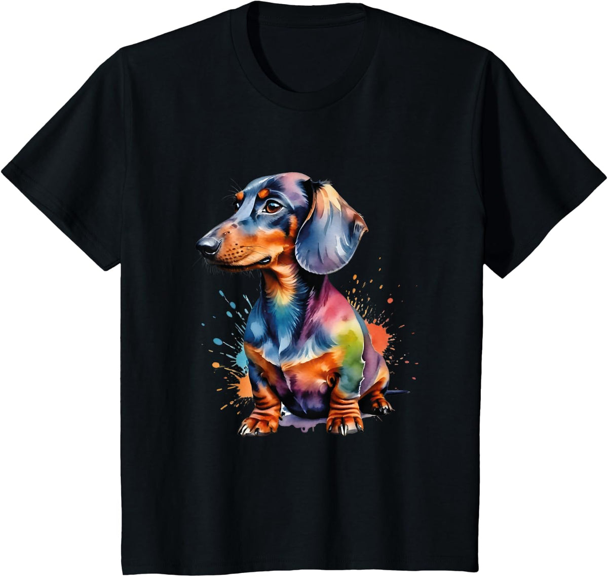 Colorful Wiener & Dachshund T-Shirt - Black