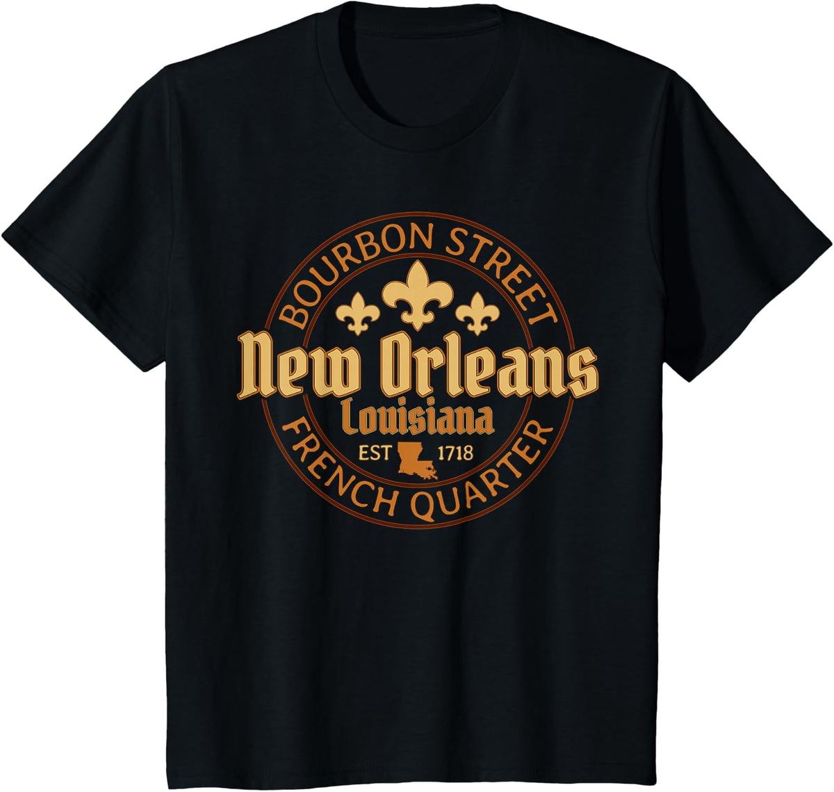 Bourbon Street New Orleans Louisiana French Quarter Est 1718 T-Shirt - Black