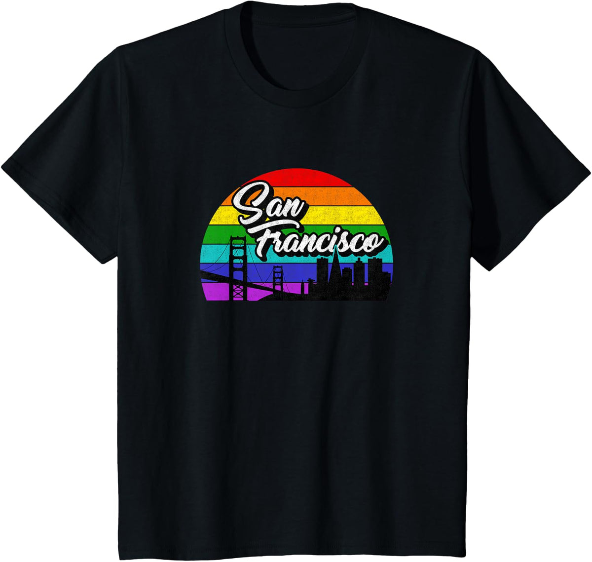 Retro Style Rainbow Sunset Souvenir San Francisco Gay Pride T-Shirt - Black