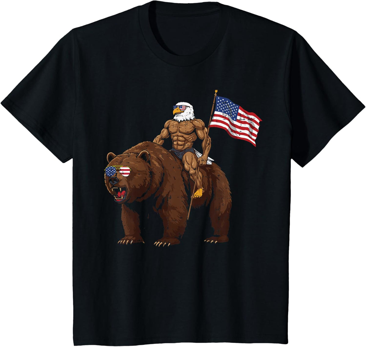 4th Of July Eagle Bear American Flag Boys Kid Men Women T-Shirt - Black