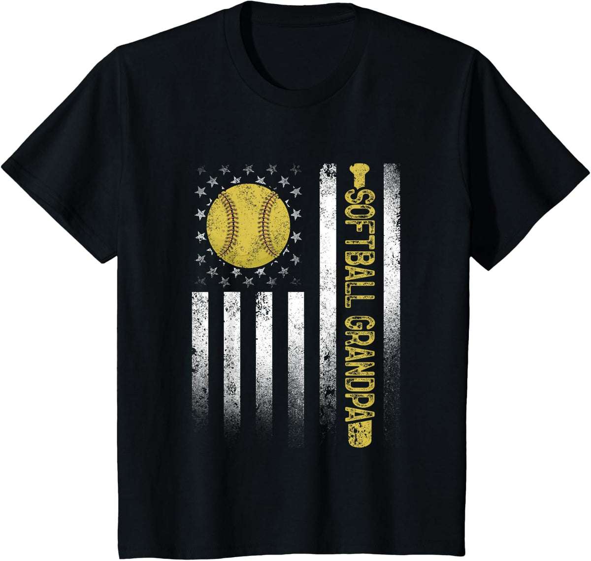 Distressed USA American Flag Softball Grandpa Father's Day T-Shirt for Women Kids Men - Black