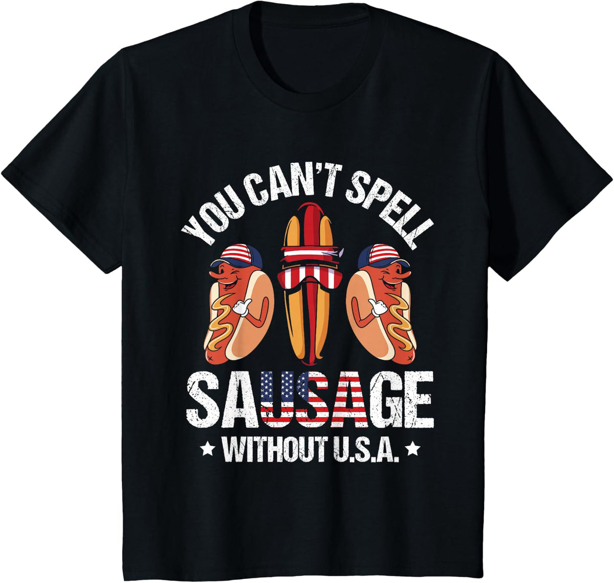 Funny You Can't Spell Sausage Without USA Quote Cool Grill T-Shirt - Black