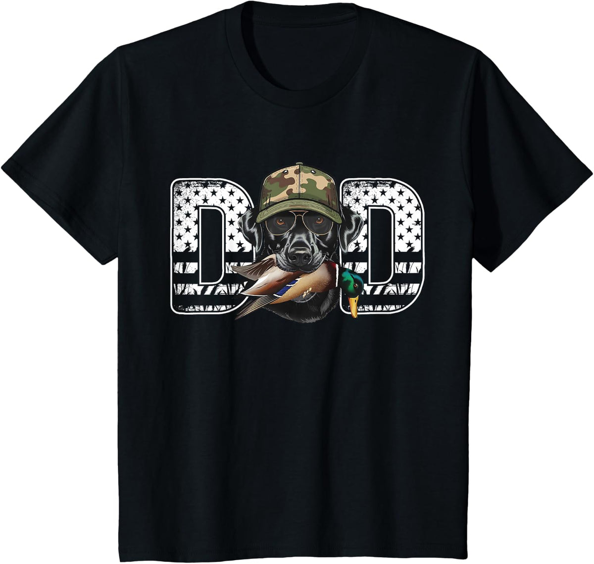 Retro American Flag Hunter Dad Black Labrador Fathers Day T-Shirt - Black