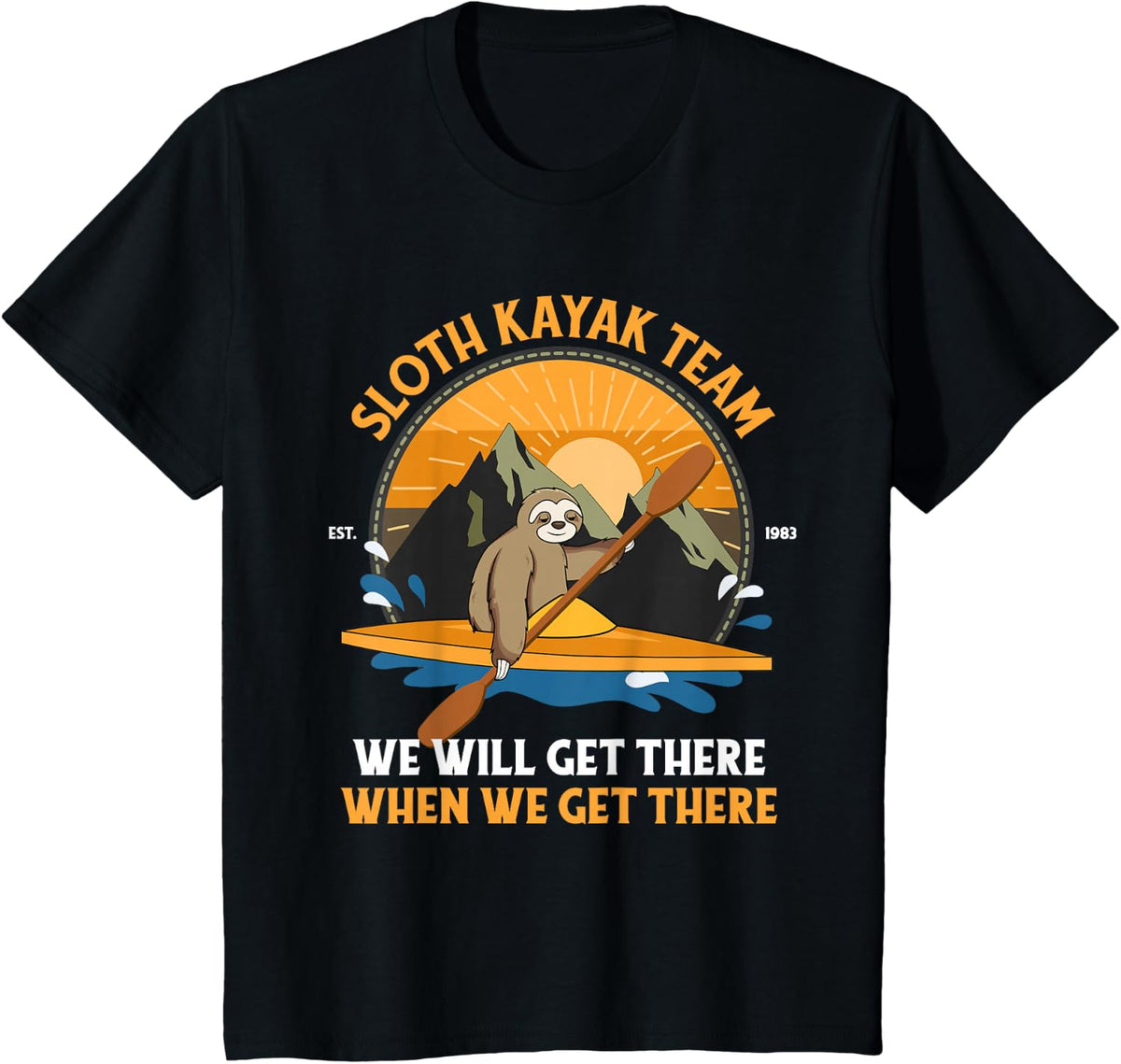 Sloth Kayak Shirt, Sloth Kayak Team T-Shirt - Black