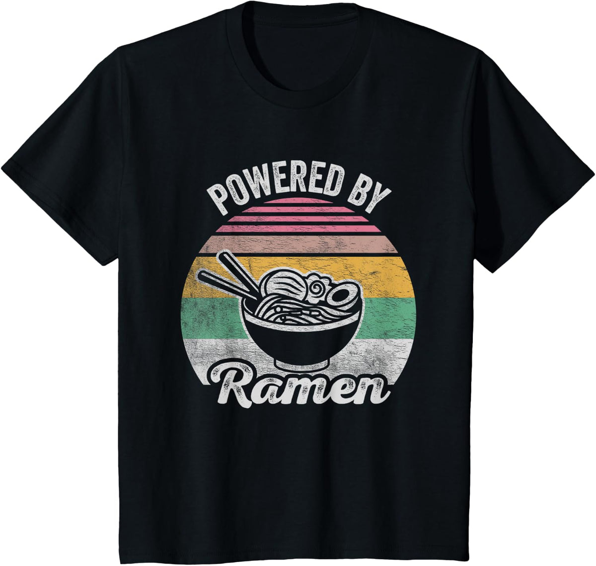 Retro Vintage Powered By Ramen Ramen Lover Gift T-Shirt - Black