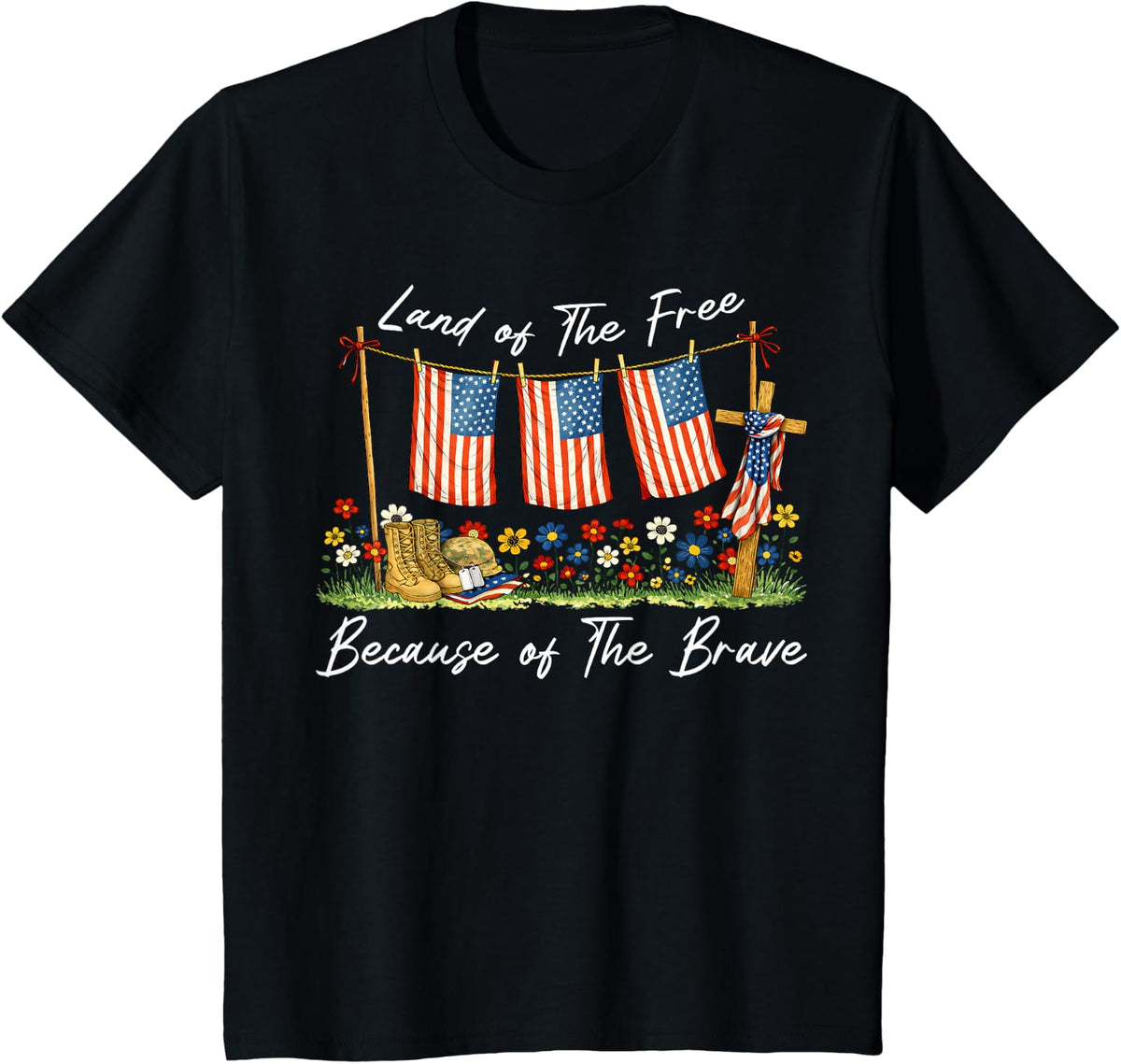 Land of The Free Because of The Brave Memorial Day Veteran T-Shirt - Black