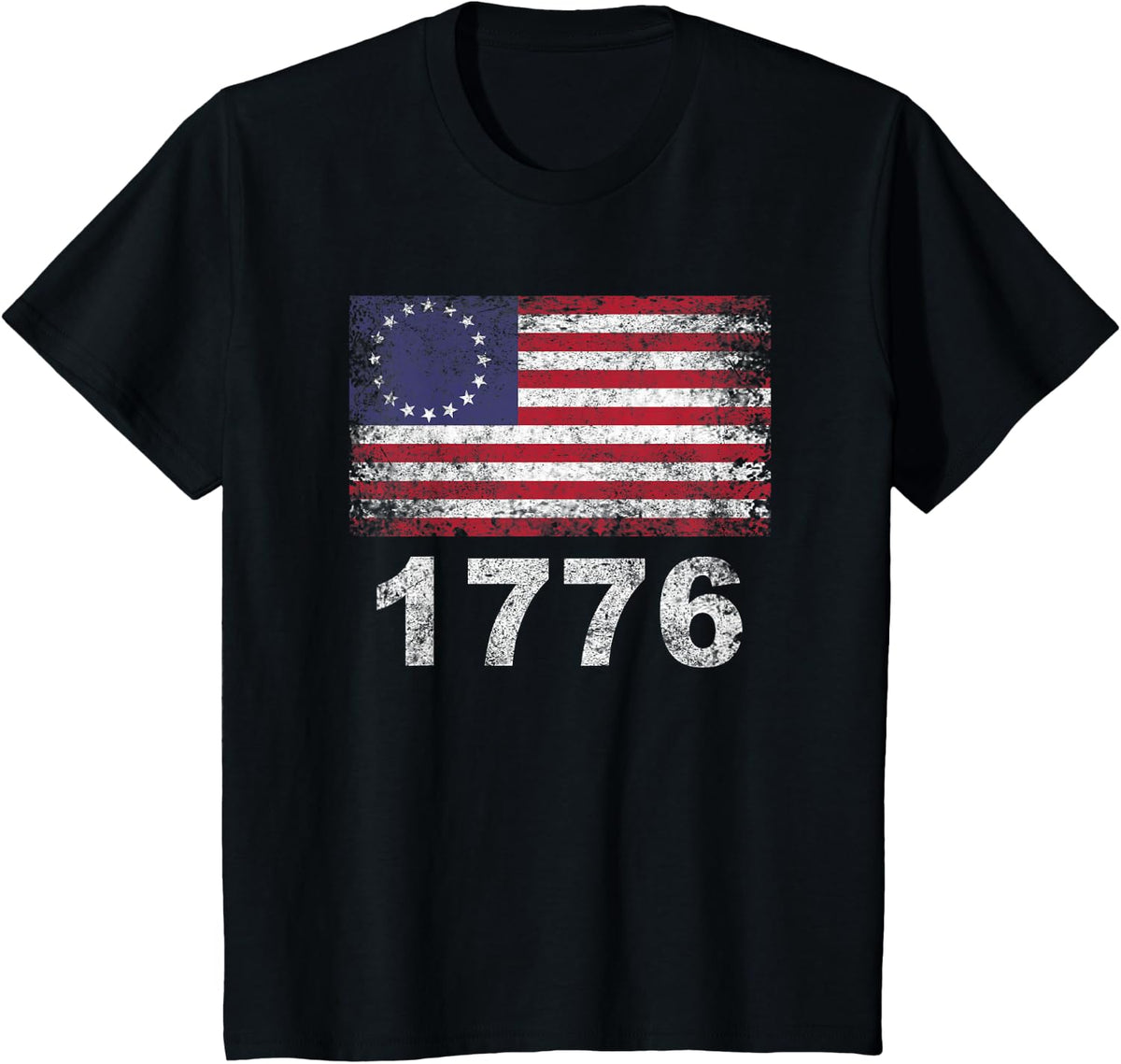 Independence Day July 4 1776 Fourth of July American Flag T-Shirt - Black