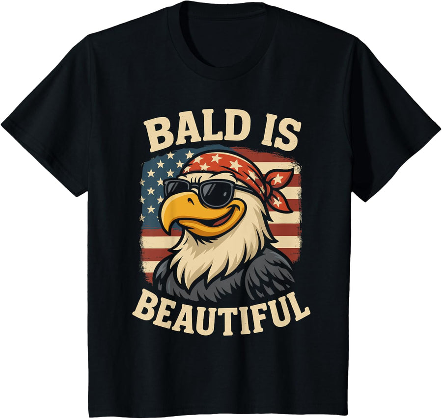 4th of July Independence Day Bald Is Beautiful T-Shirt - Black