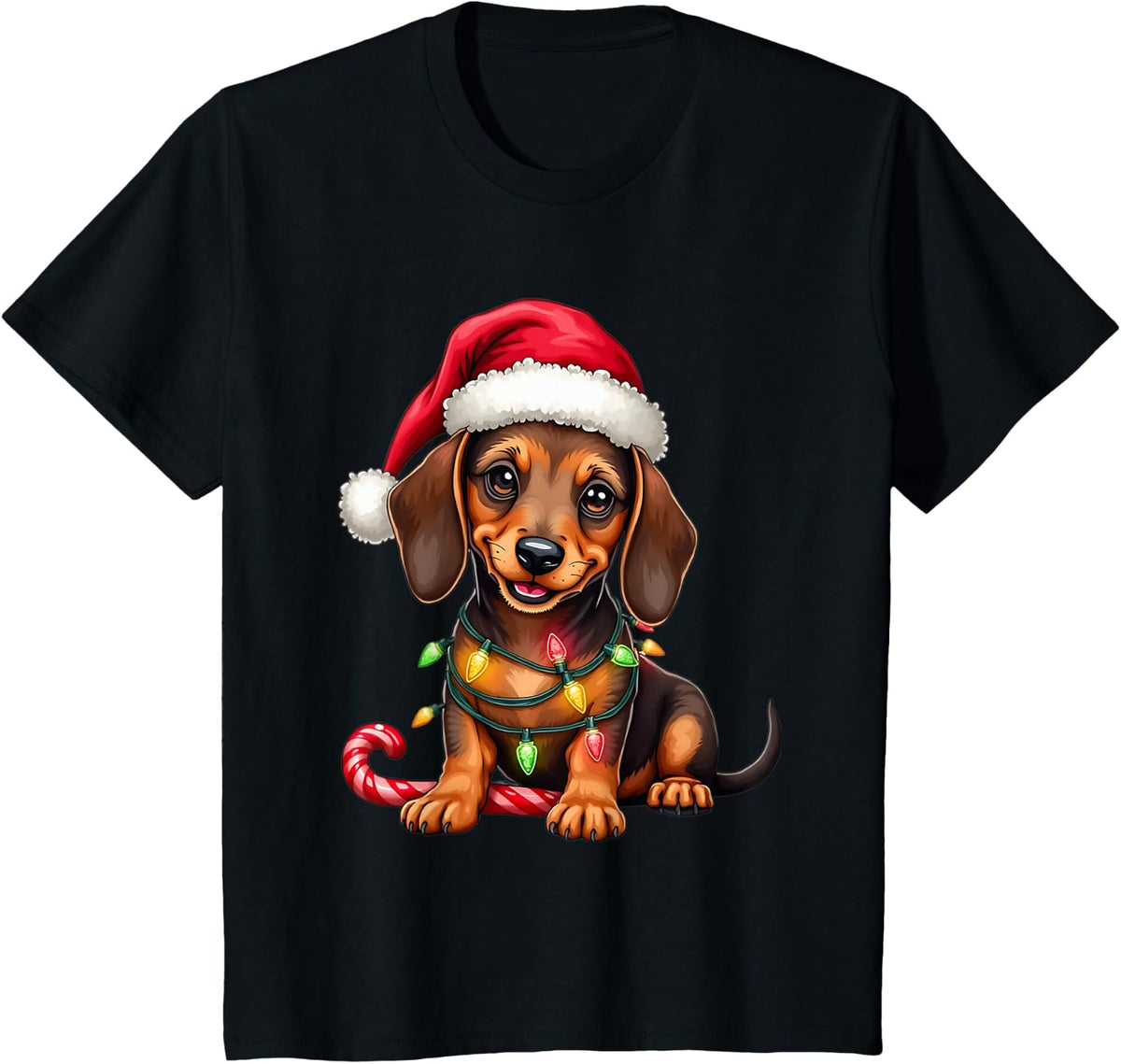 Christmas Dachshund Lights Xmas Dog Lover Xmas Pajama Men Women Kids T-Shirt - Black