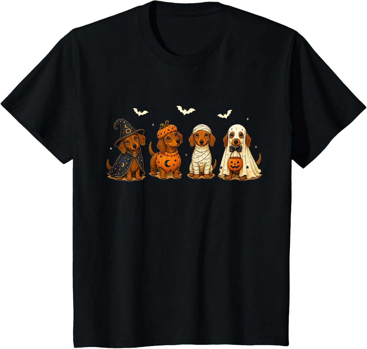 Cute Dachshund Witch Mummy Ghost Halloween Costume Dog Lover T-Shirt - Black