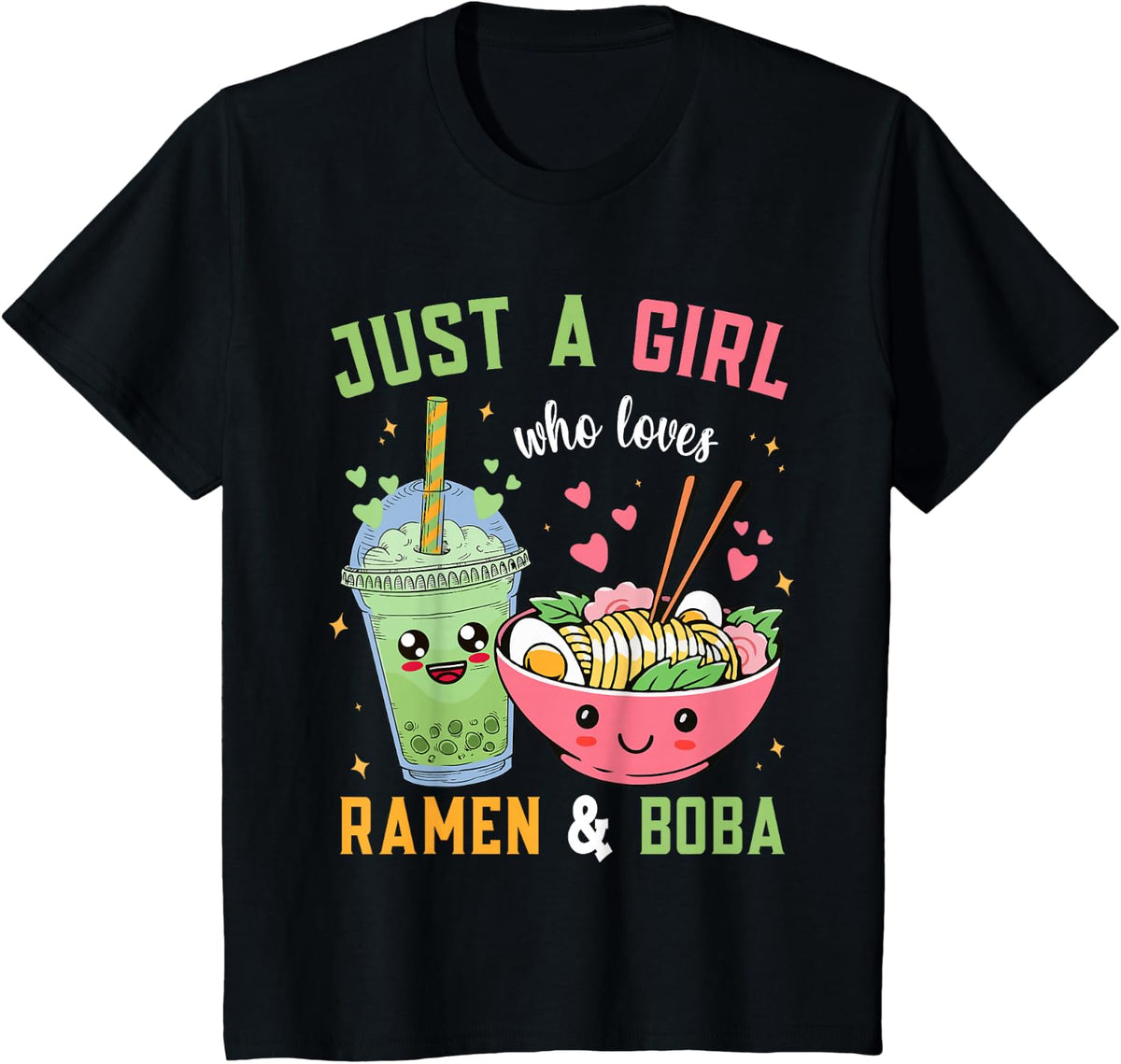 Japanese Anime for a Girl who Loves Ramen and Bobakawaii T-Shirt - Black
