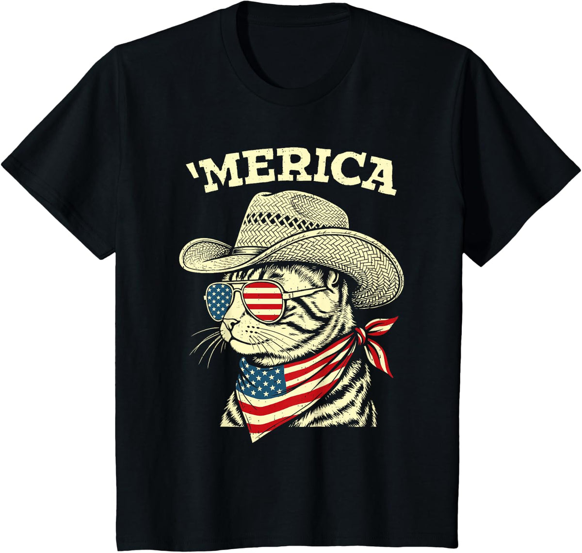 Funny USA Merica Cat 4th of July Patriotic America Men Women T-Shirt - Black