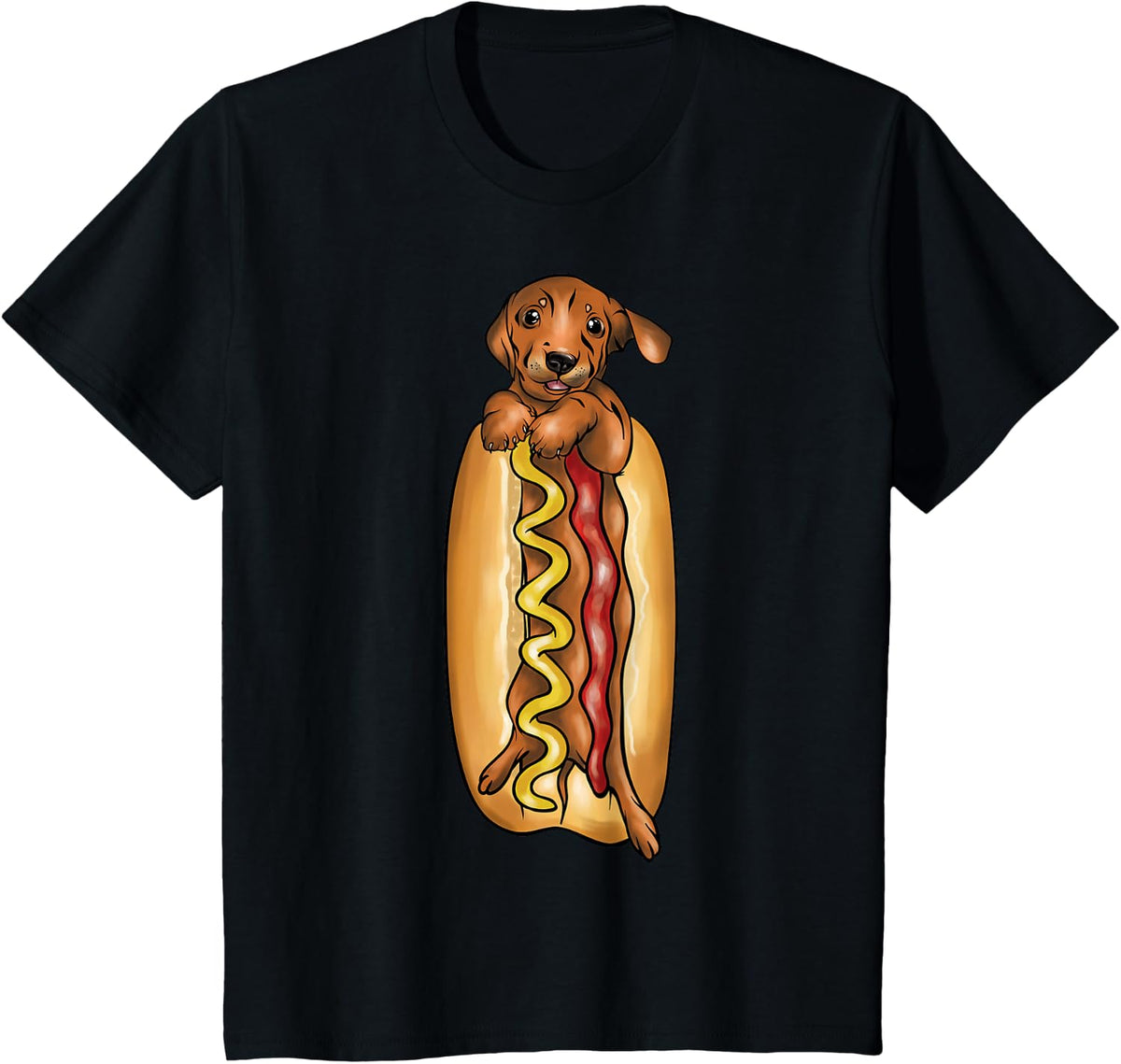 Dachshund Hot Dog Funny Graphic Shirts for Kids T-Shirt - Black