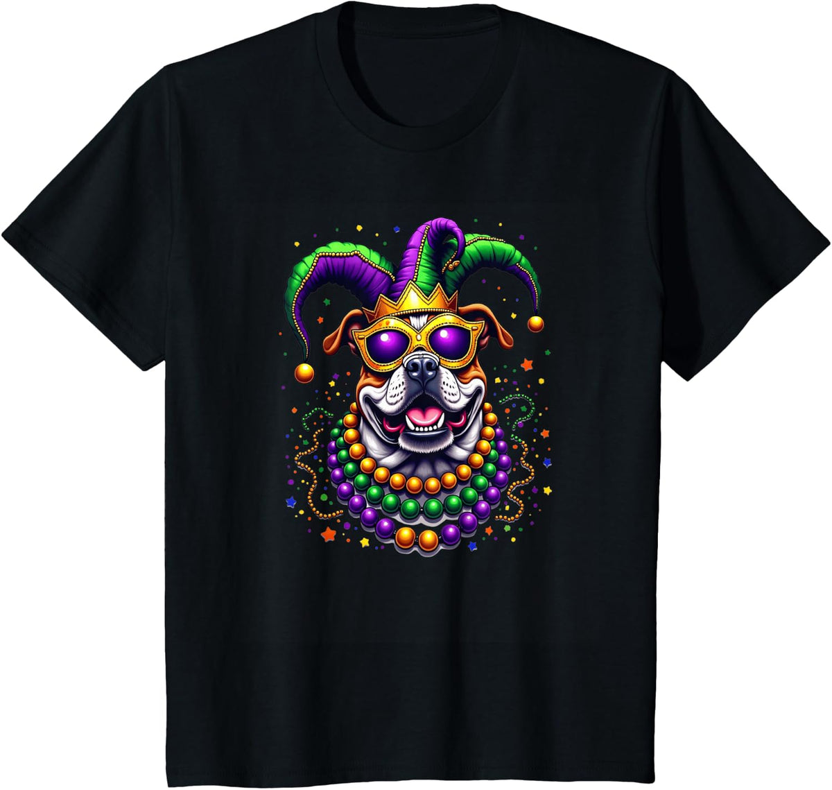 English Bulldog Dog Lover Cute Mardi Gras Carnival T-Shirt - Black