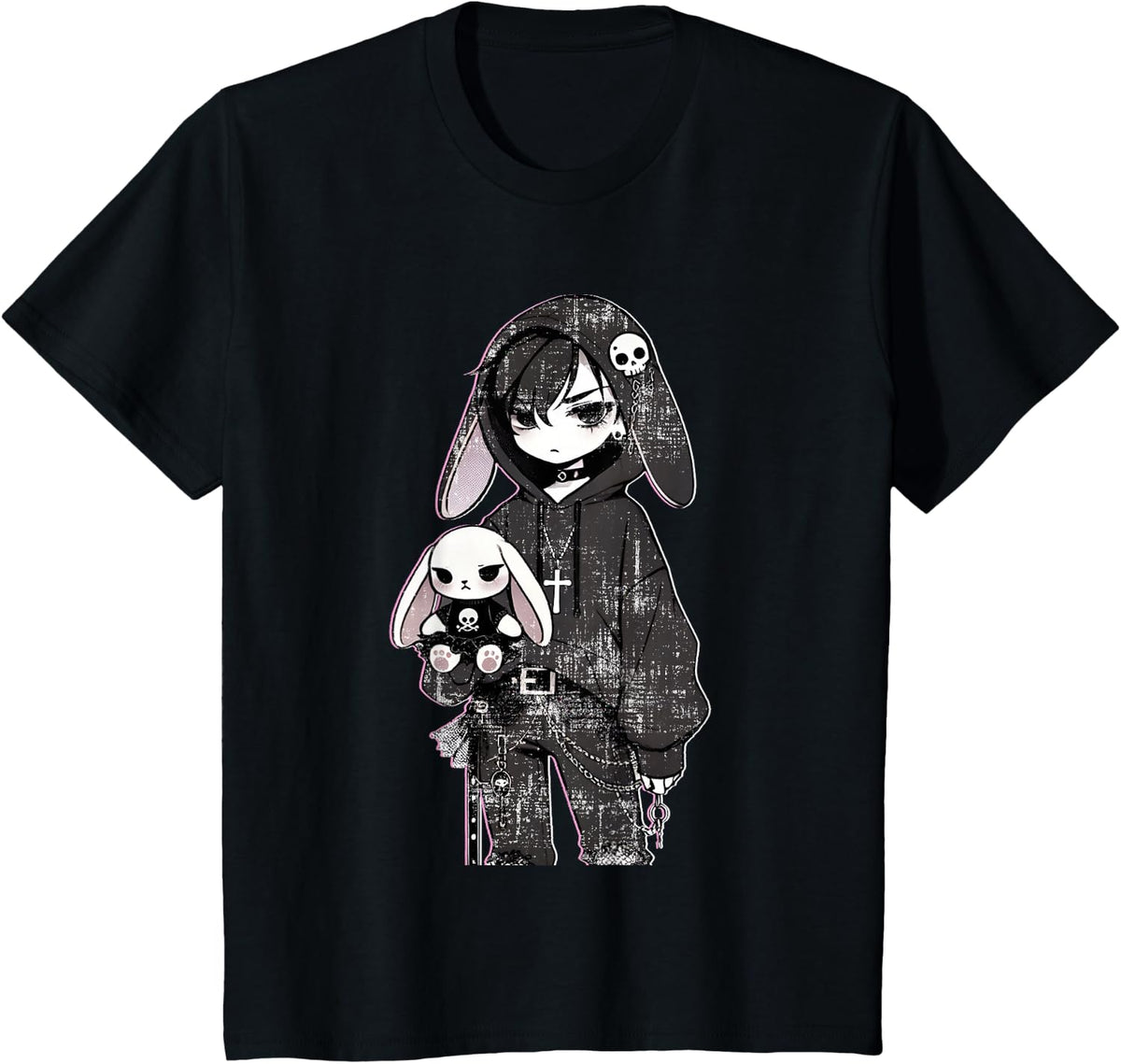 Grunge Bunny Anime Gothic Girl Aesthetic E-Girl Vibes Style T-Shirt - Black