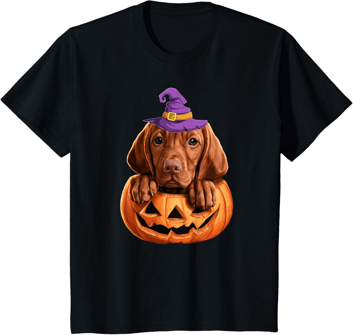 Cute Vizsla Witch Pumpkin Halloween Dog Lover T-Shirt - Black