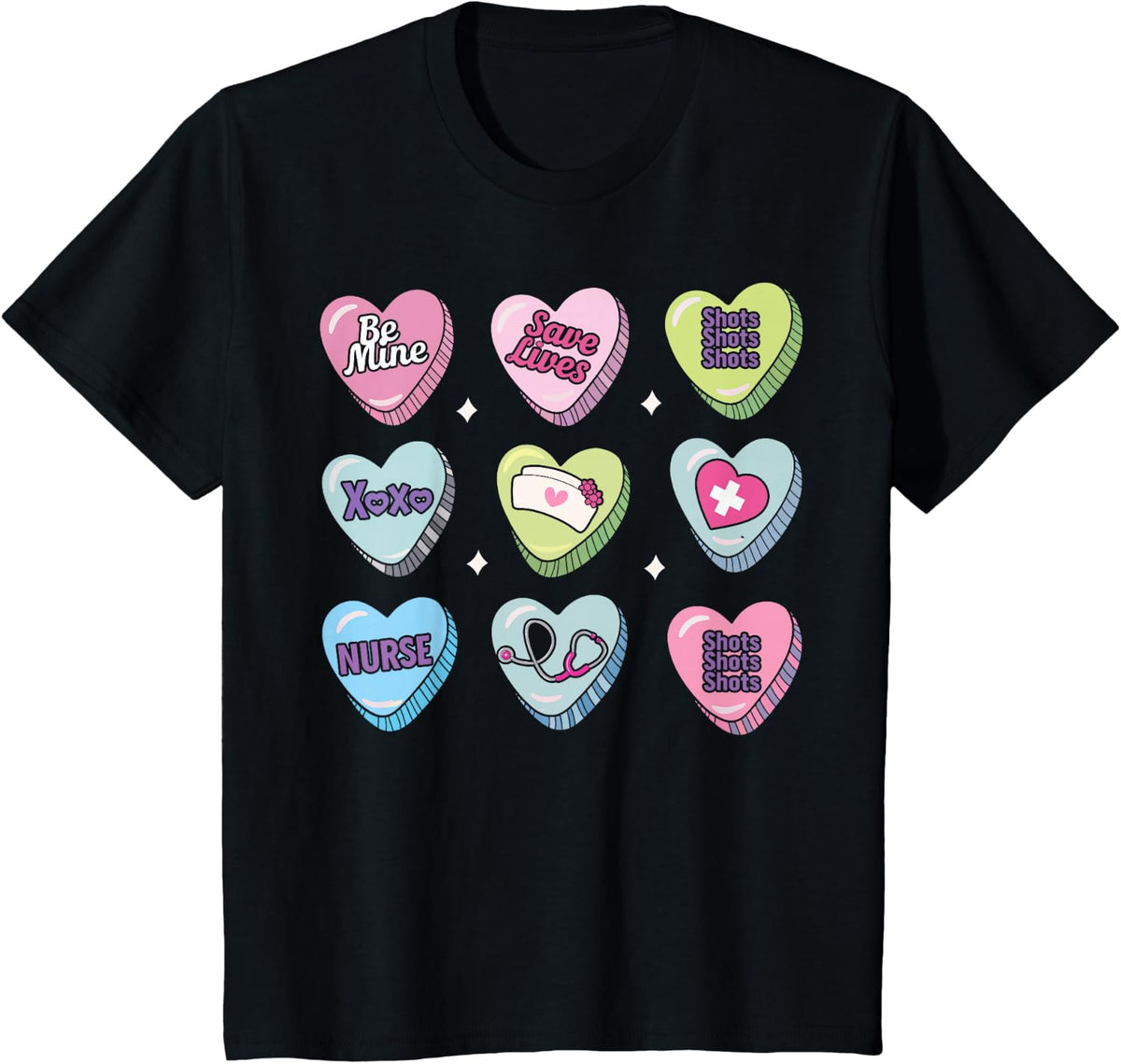 Nurse Conversation Hearts Stethoscope Valentine T-Shirt - Black