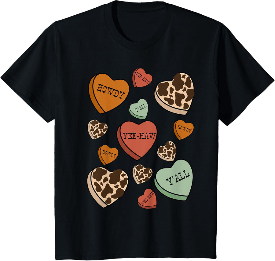 Howdy Candy Valentines Hearts T-Shirt - Black