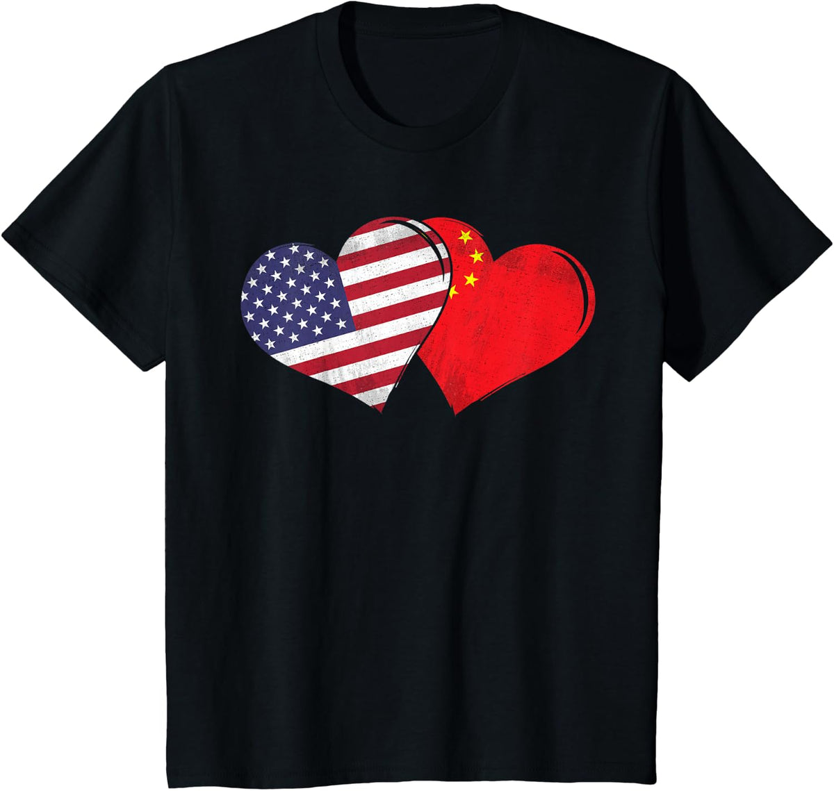 Vintage China - American Flag Heart For Chinese T-Shirt - Black