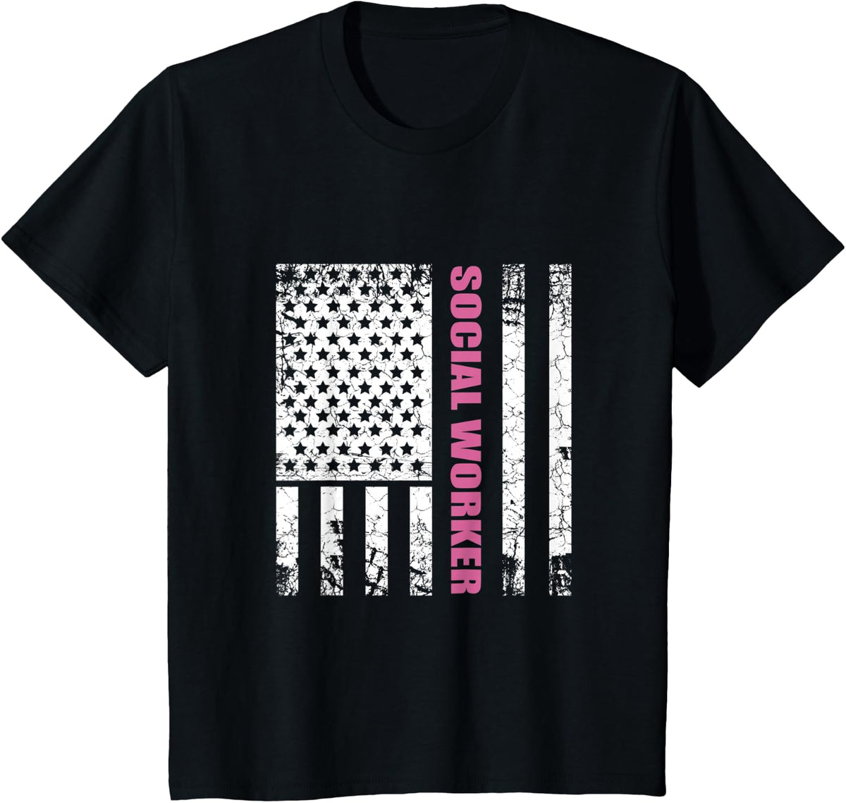 Social Worker T-Shirt US Flag USA Stars and Stripes T-Shirt - Black