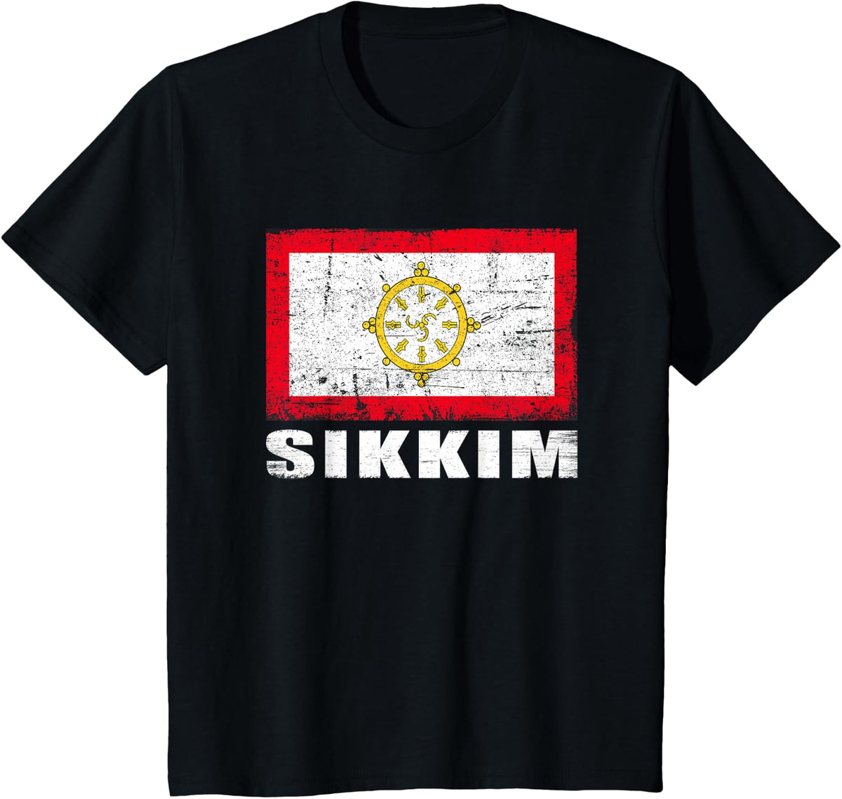 Sikkim Flag Design Grunge Country Flag Sikkim T-Shirt - Black