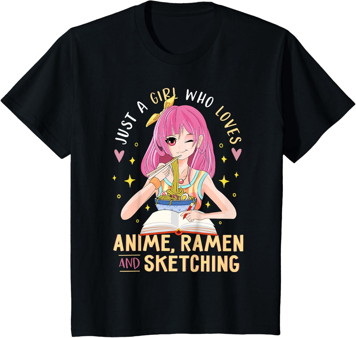 Just A Girl Who Loves Anime Ramen and Sketching Girl Anime T-Shirt - Black