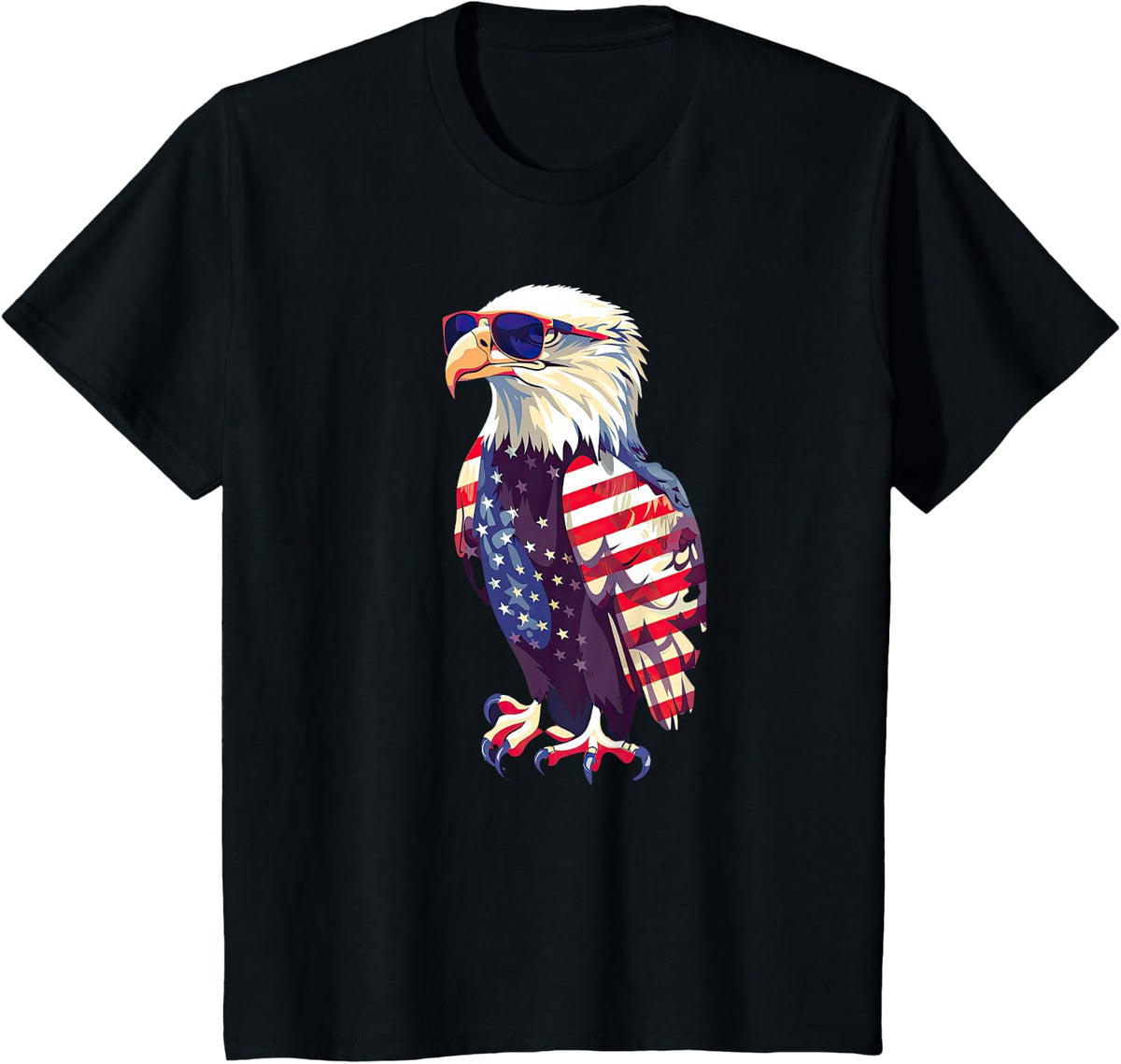 American Bald Eagle, American Flag, Cool T-Shirt - Black