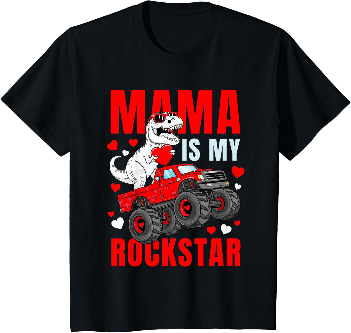 Mama Is My Rockstar Dinosaur Shirt Love Mom Tshirt T-Shirt - Black