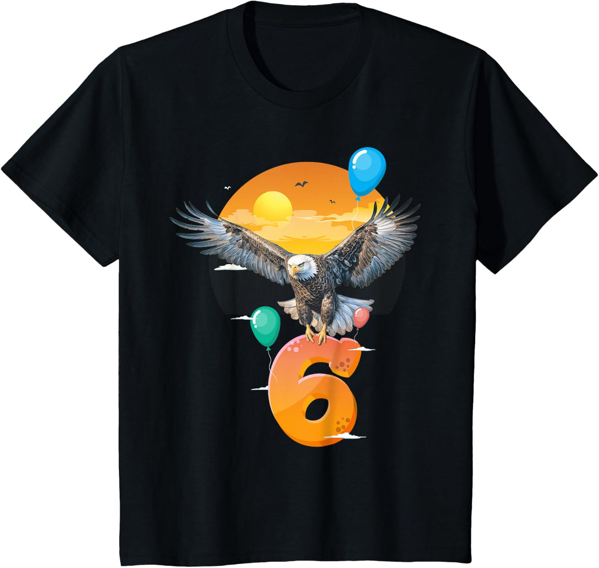 Sixth Birthday Bald Eagle Design T-Shirt - Black
