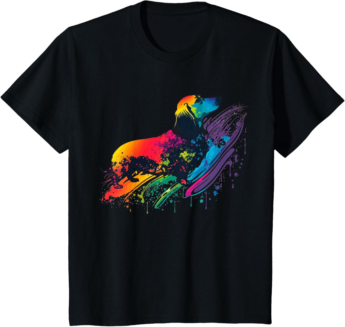 Dachshund Dog Colorful Pop Art Tie Dye Tri Color Watercolor T-Shirt - Black
