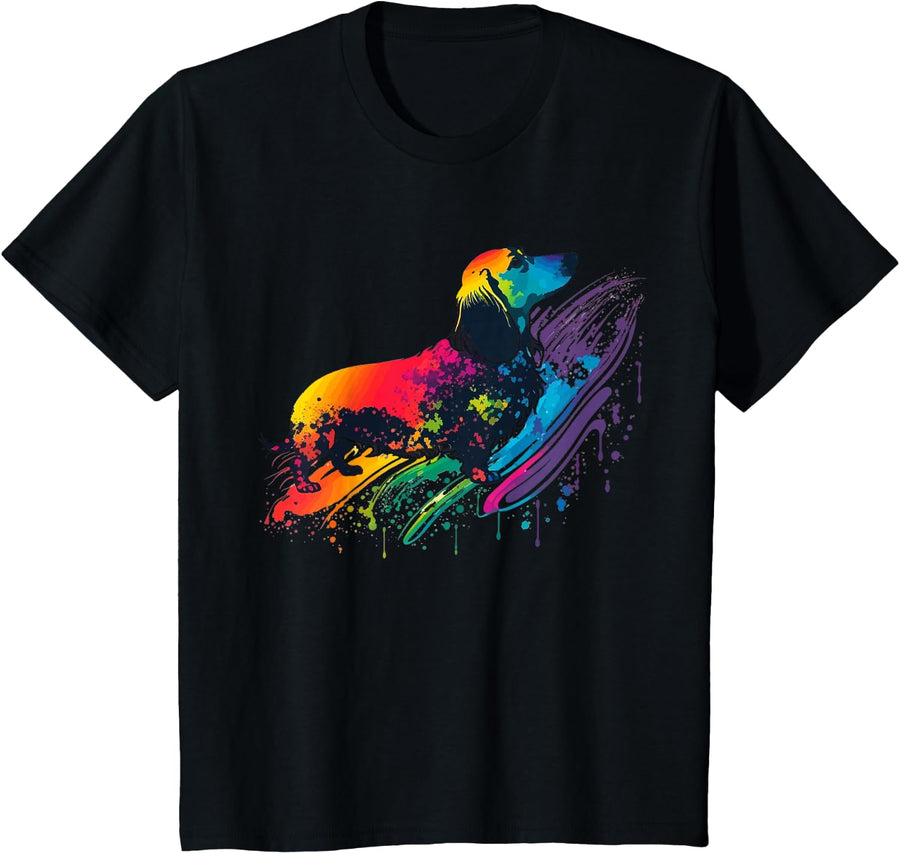 Dachshund Dog Colorful Pop Art Tie Dye Tri Color Watercolor T-Shirt - Black