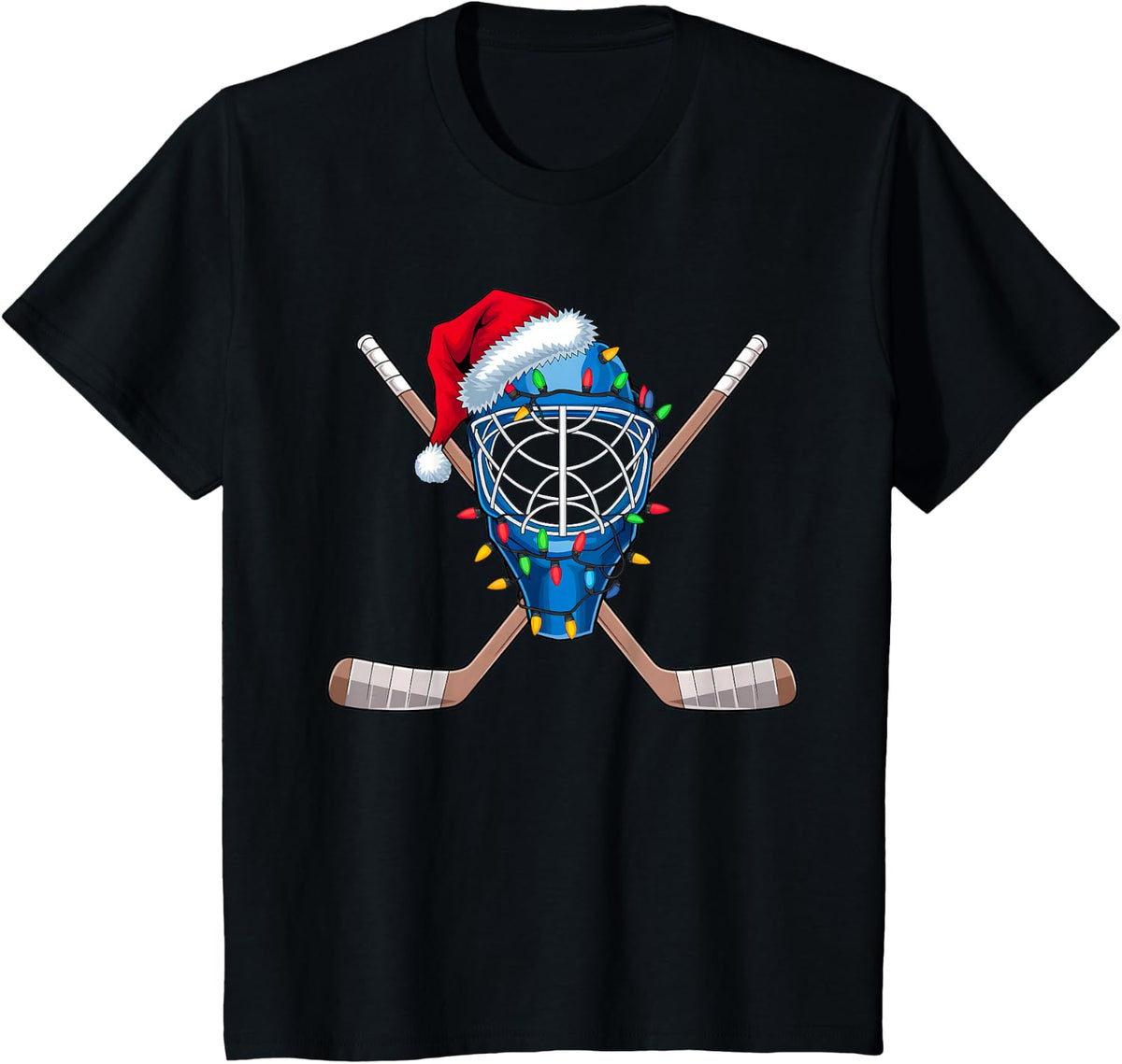 Christmas Ice Hockey Player Santa Sport Hockey Goalie Xmas T-Shirt - Black