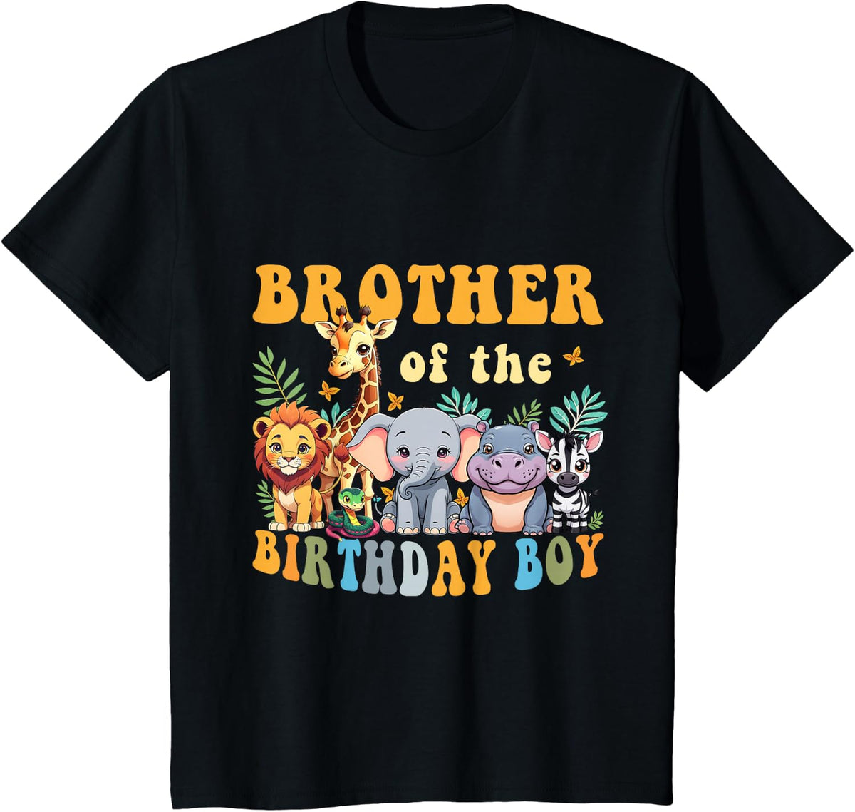Brother of the Birthday Boy Safari Jungle Animal Matching T-Shirt - Black