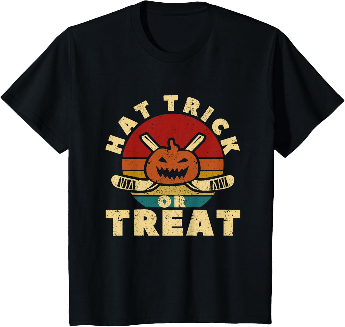 Ice Hockey Player Coach Halloween Pumpkin Hat Trick Or Treat T-Shirt - Black