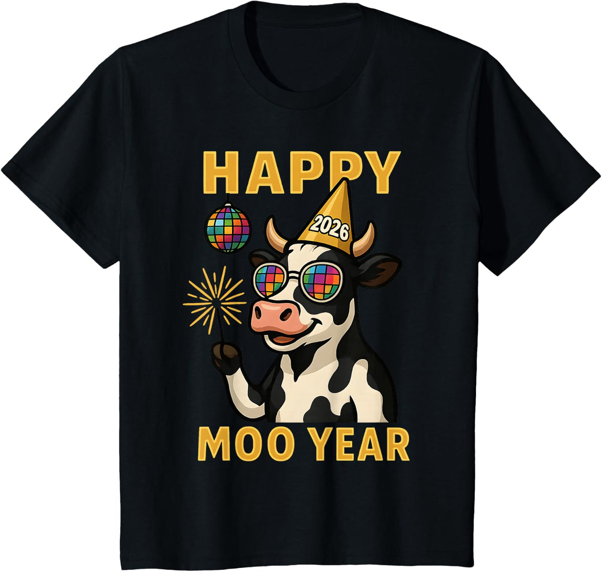 Funny New Years Eve Cow NYE Party Farm Animal Moo Pun Women T-Shirt - Black
