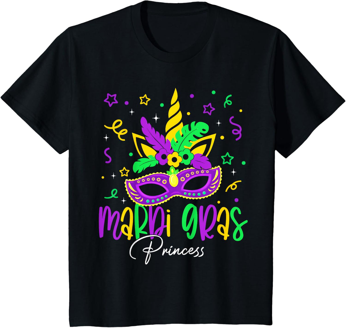 Mardi Gras Princess Mask Costume Parade Toddler Girl Kid T-Shirt - Black