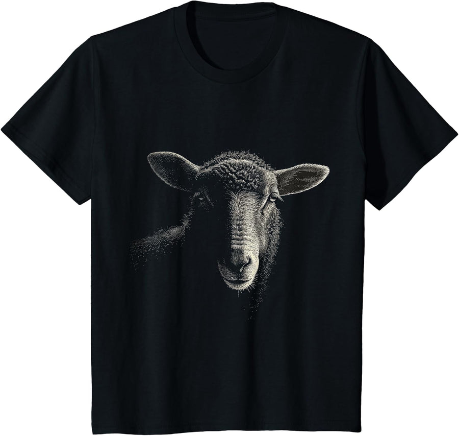 Sheep Pixel Portrait Animal Illlustration Artwork Sheep T-Shirt - Black