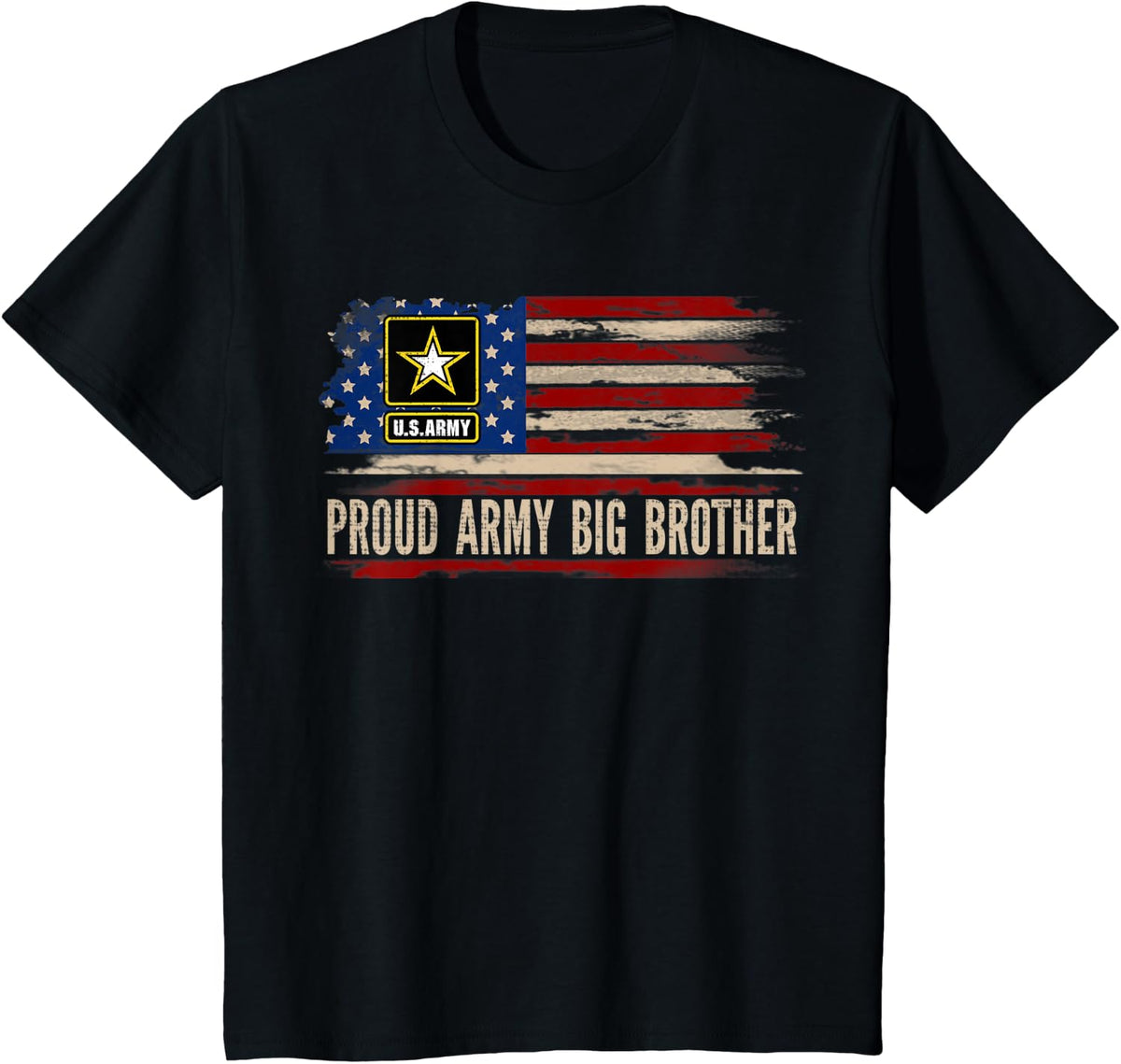 Vintage Proud Army Big Brother American Flag Veteran Gift T-Shirt - Black
