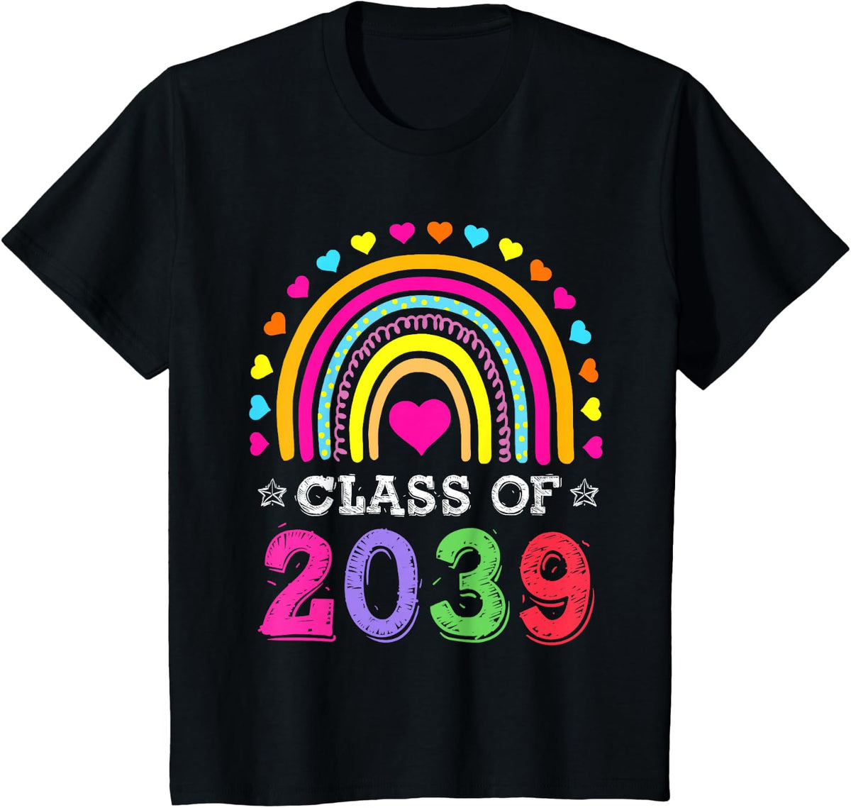 Class Of 2039 Shirt Kids Graduation Pre-K Graduate Rainbow T-Shirt - Black